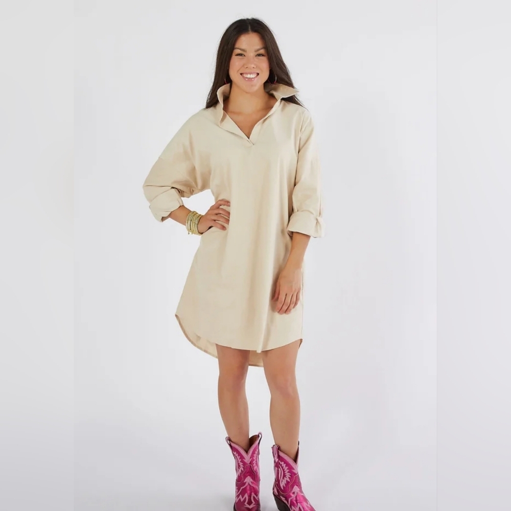 NEW CARYN LAWN preppy dress in Camel Tan And PINK HEART Elbows OS